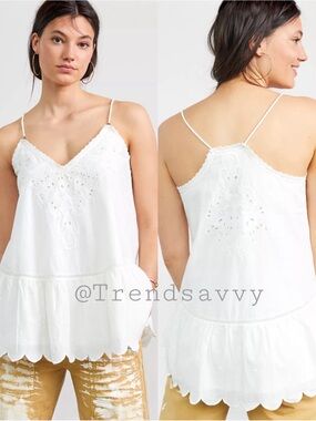 Anthropologie Ivory Lace Embroidered Peplum Tank Top Petite 10P Boho Chic NWT